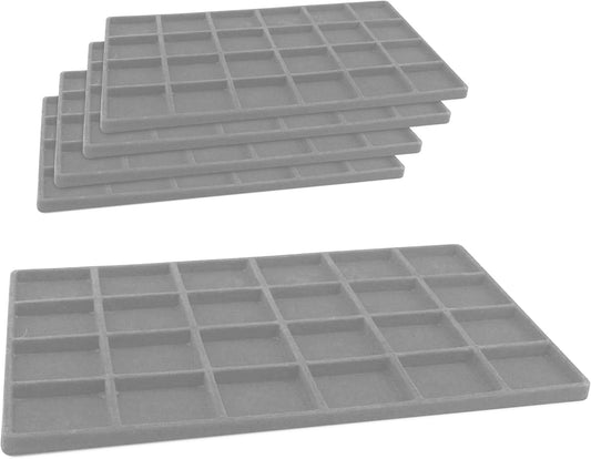 Novel Box 5 Pack 24-Slot Gray Liner Jewelry Storage Tray Inserts 14.75x8.25x1 Inches - Jewelry Organizer Pad for Drawers & Store Displays - Jewelry Display Pads for Rings Earrings & Pendants