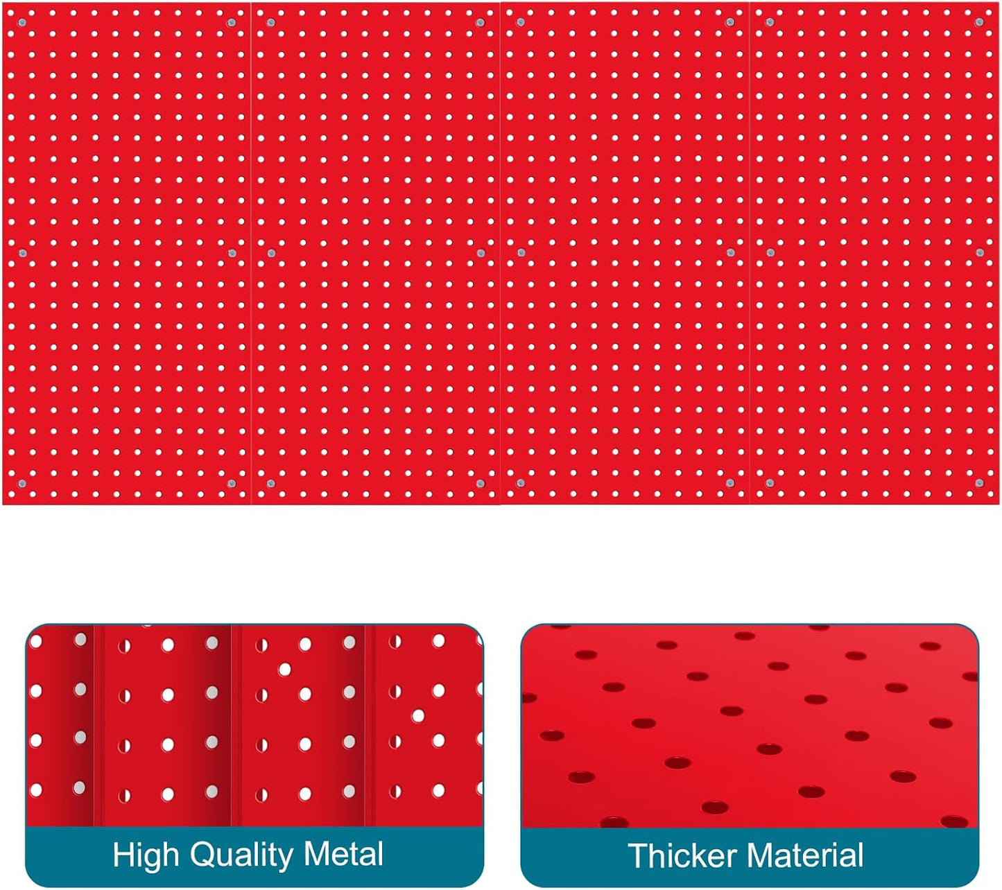 Peg Board,Pegboard Rack Garage Storage Steel Horizontal Peg Board Pack,Steel Pegboard Heavy Duty- 4 Pack 12-Inch X 24-Inch Metal Peg Board Tool Organization Panels (Red)