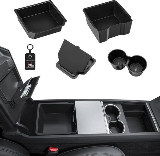5PCS Center Console Organizer Tray for 2026 Tesla Model Y Juniper Accessories Cup Holder Armrest Hidden Storage Box for New Model Y Premium/Performance 2025-2026 & Model 3 2024-2026