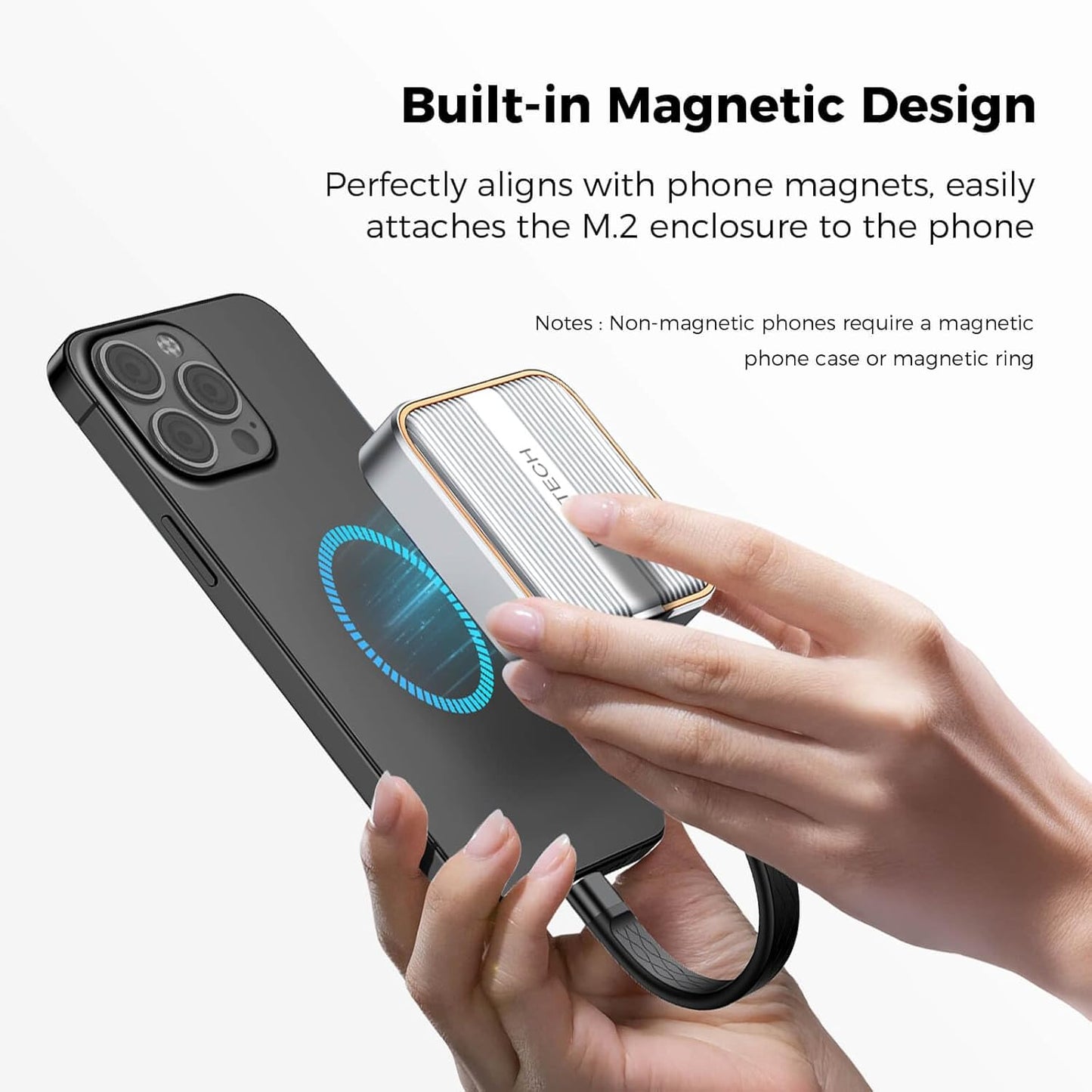 RSHTECH Magnetic M.2 NVMe SSD Enclosure 10Gbps USB C 3.2 to NVME Adapter Support PD 100W and SSD Size 2230/2242 B+M M-Key for iPhone 16 15 Pro/Pro Max/Plus ProRes, iPad Pro and More