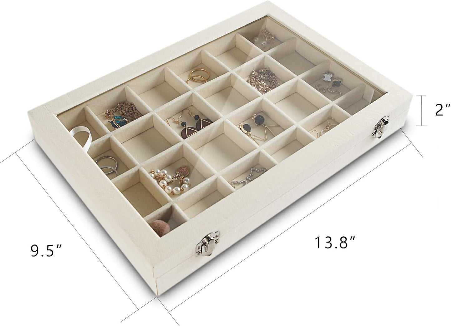 Frebeauty 24 Grid Earring Holder Organizer Tray, Jewelry Organizers and Storage for Drawer,Velvet Jewelry Display Storage for Earrings,Rings,Studs,10.5 x 6.5 x 1.2 Inches Gift for Women (Beige)