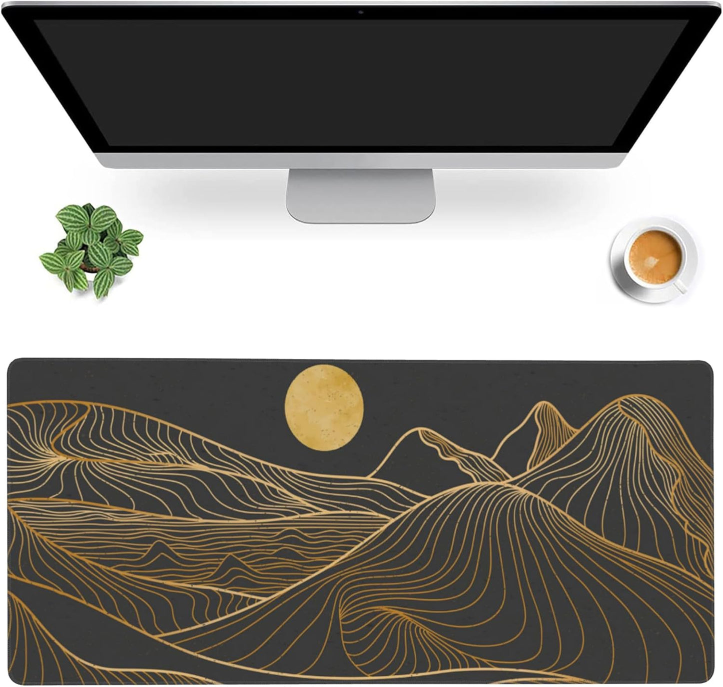 Desk Mat,Mountain Line Art Extended Gaming Mouse Pad,Large Non-Slip Rubber Base Mousepad with Stitched Edges,Waterproof Mouse Mat Desk Pad for Office Game Home 35.4x15.75 in