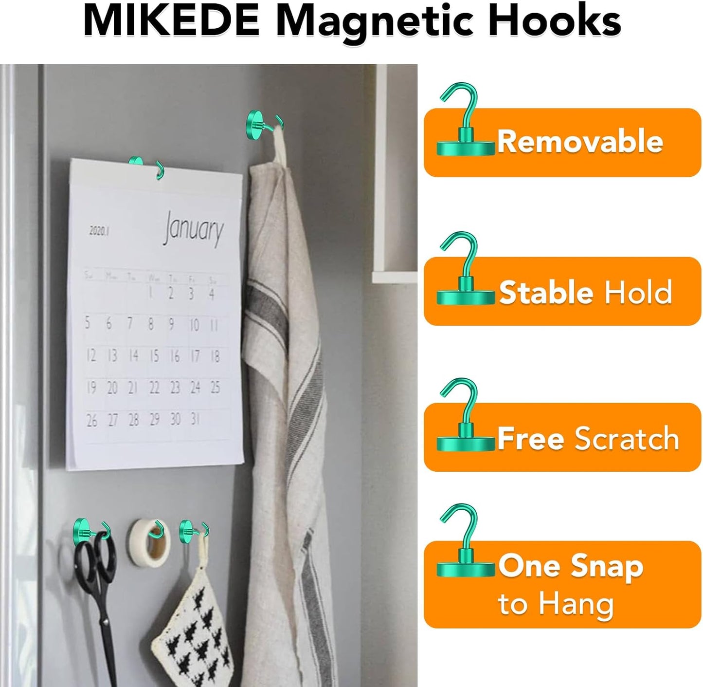 MIKEDE Magnetic Hooks Heavy Duty, 170LB Strong Magnet with Hook for Fridge, Super Neodymium Extra Strength Industrial Hooks for Toolbox, Cruise, Grill(Green,10 Pack)