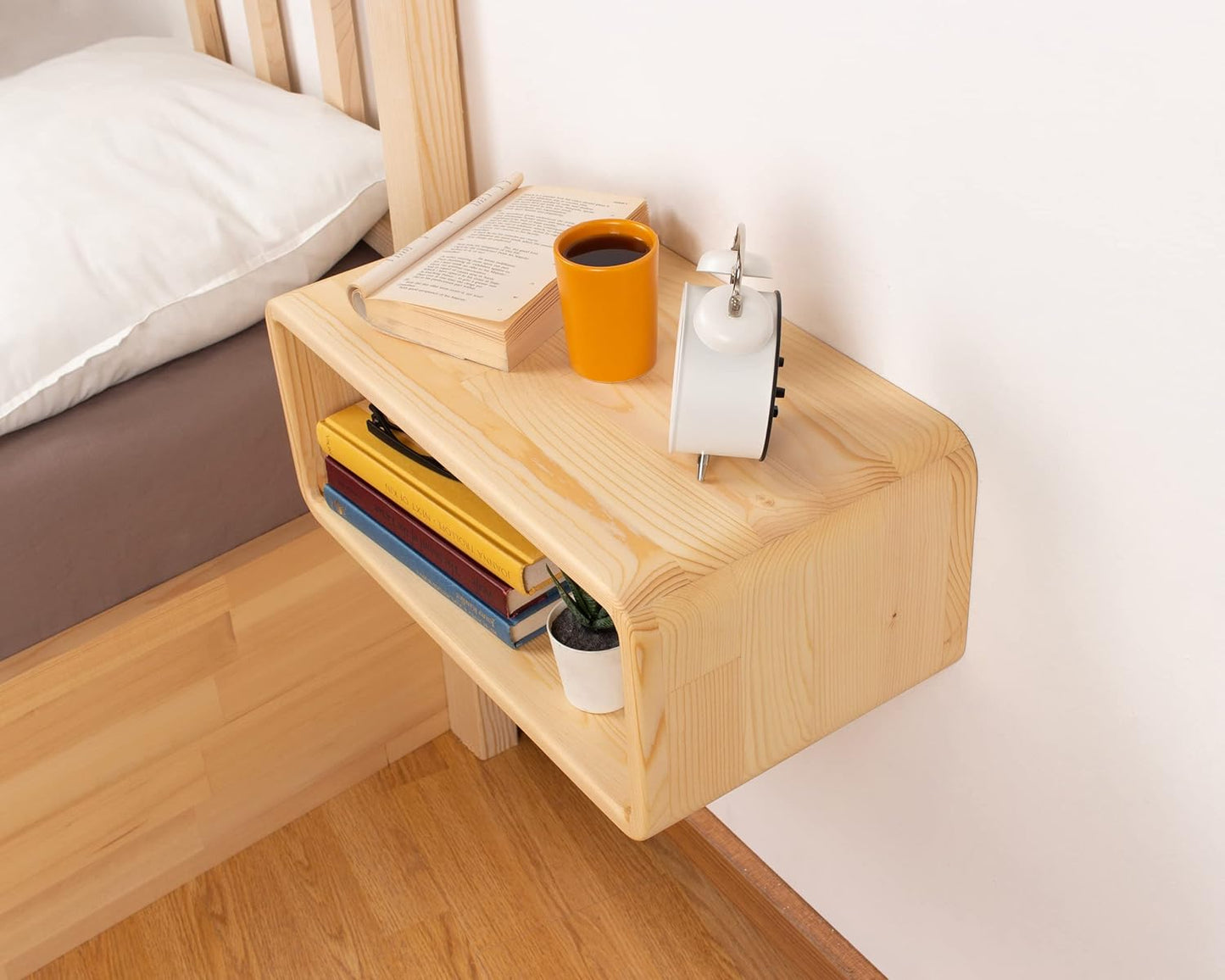 Floating Nightstand Wooden, Bedside Table, Nightstand Shelf, Handmade, Wall Mounted Bedside Shelf, Minimalist and Unique Style (Natural)