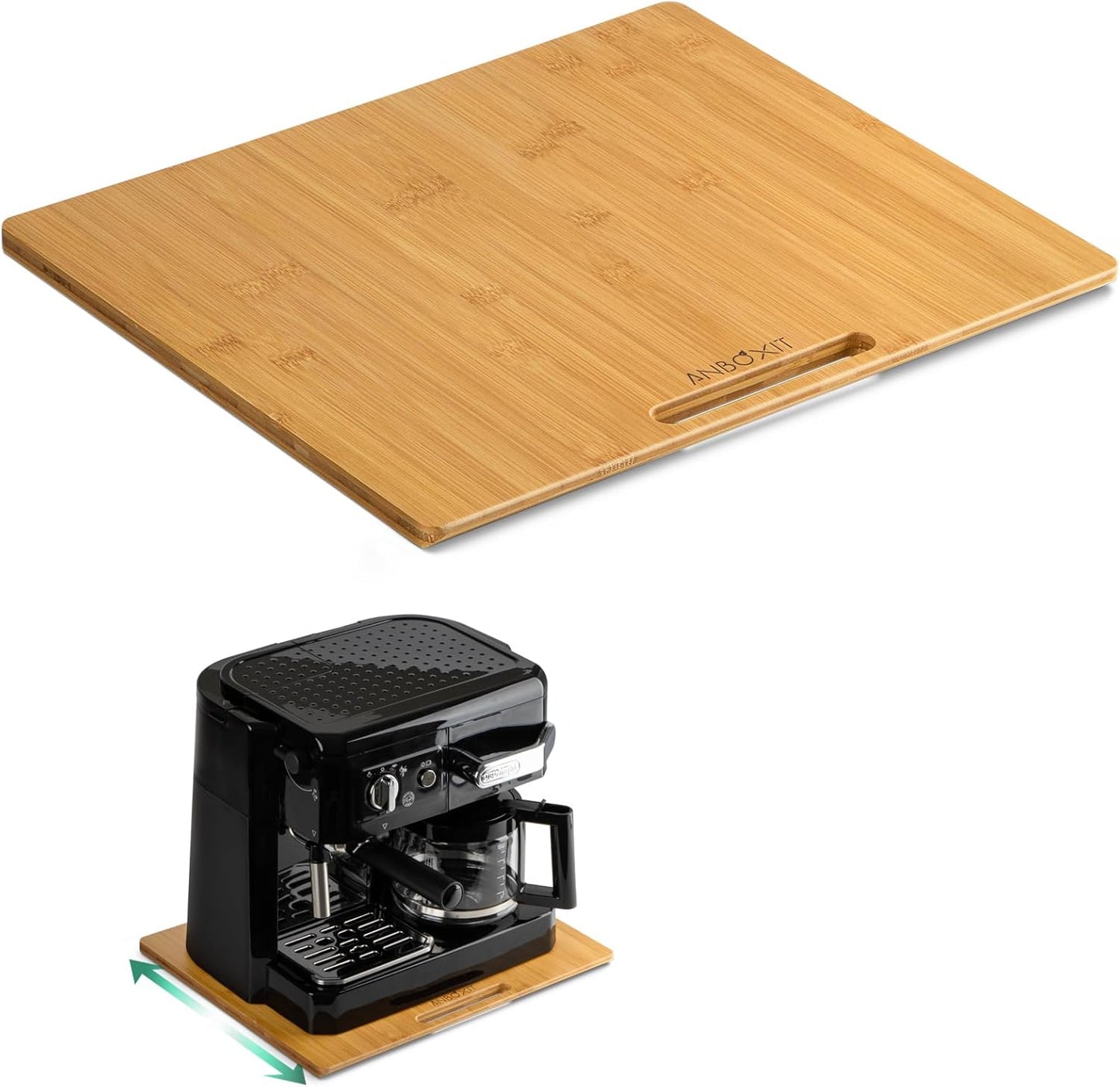 Bamboo Appliance Slider, Sliding Tray for Coffee Maker, Kitchen Countertop Appliance Rolling Tray, Coffee Pot Slider Tray with Rubber Wheels, Wide - Large (13"D x 16"W)