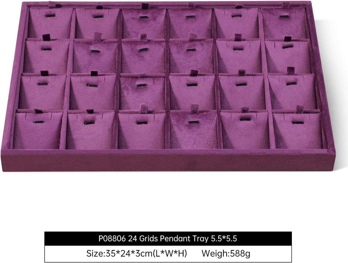 Velvet Necklace Display Tray, Stackable 24 Grid Insert Pendant Necklaces Storage Holder Plate, Jewelry Retail Countertop Organizer (Purple)