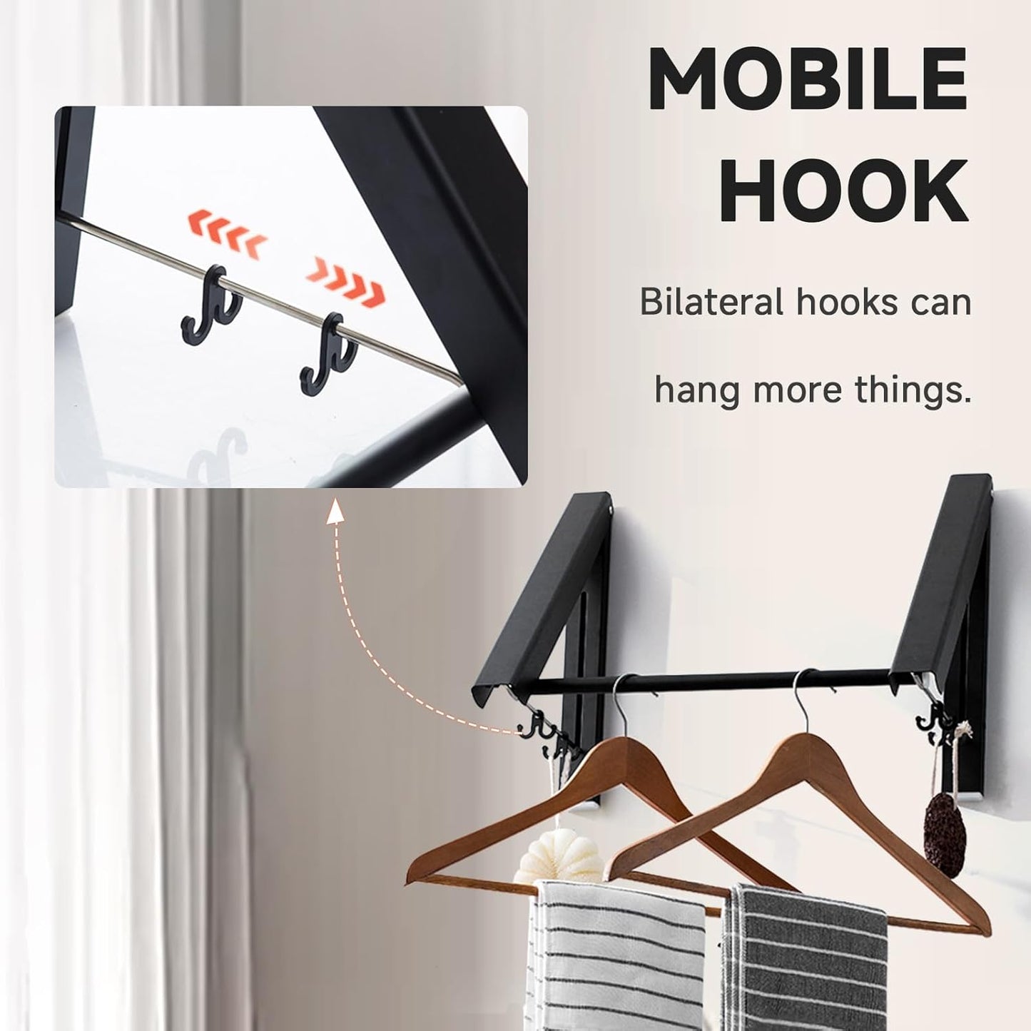 Retractable Clothes Drying Rack with 31 in Rod,Space Saver Wall-Mounted Retractable & Foldable Clothes Hanger for Laundry Room,Bedroom,Closet Storage Organization (2pcs, Black)