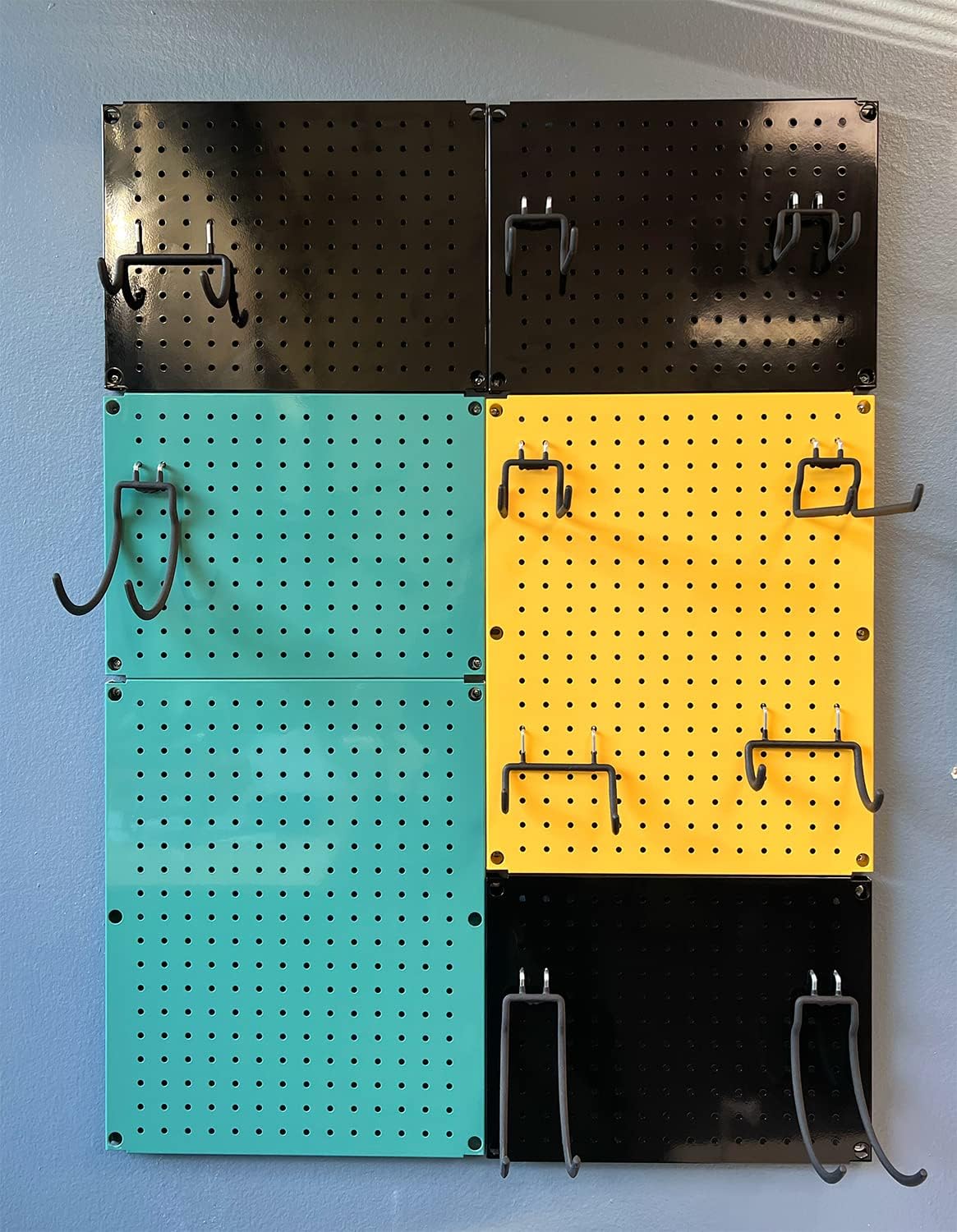 Metal Pegboard 12-Inch Tall x 16-Inch Wide Heavy Duty Wall Organizer for Home Garage Tool Storage 4pcs Yellow