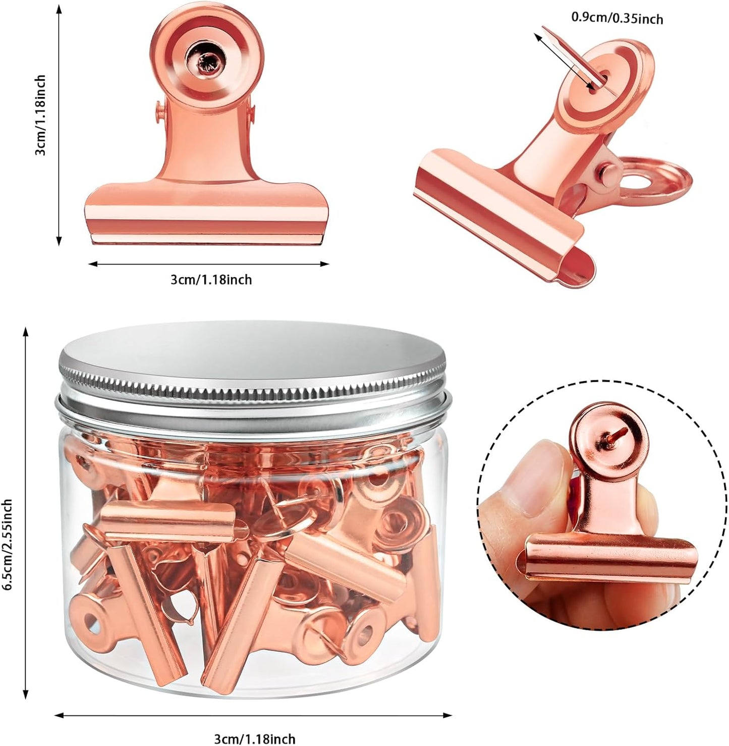 30 Pieces Push Pins Clips Rose Gold Thumb Tacks with Clips for Cork Boards, Bulletin Boards