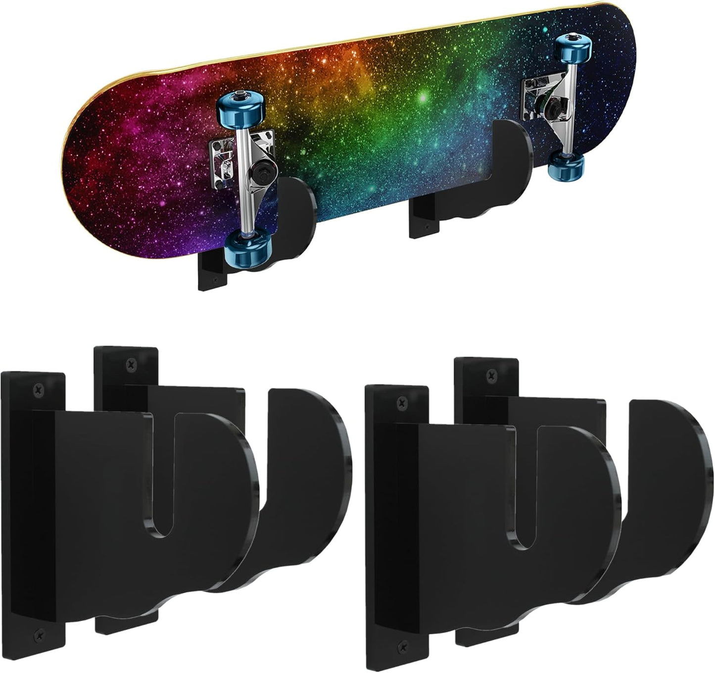 BiJun Skateboard Wall Mount, Snowboard Wall Mount Display, Acrylic Horizontal Skateboards Rack, Skateboard Storage Hanger (Transparent)