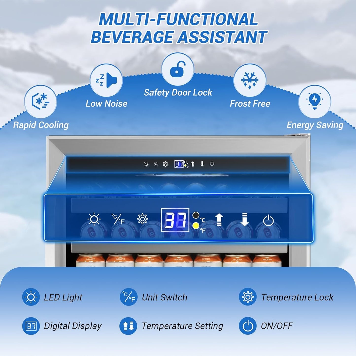 24" Beverage Refrigerator Cooler Under Counter, 180-Can Capacity, 24 Inch Wide Built-In Beer & Drink Fridge with Glass Door With Metal Basket for Home, Bar & Office