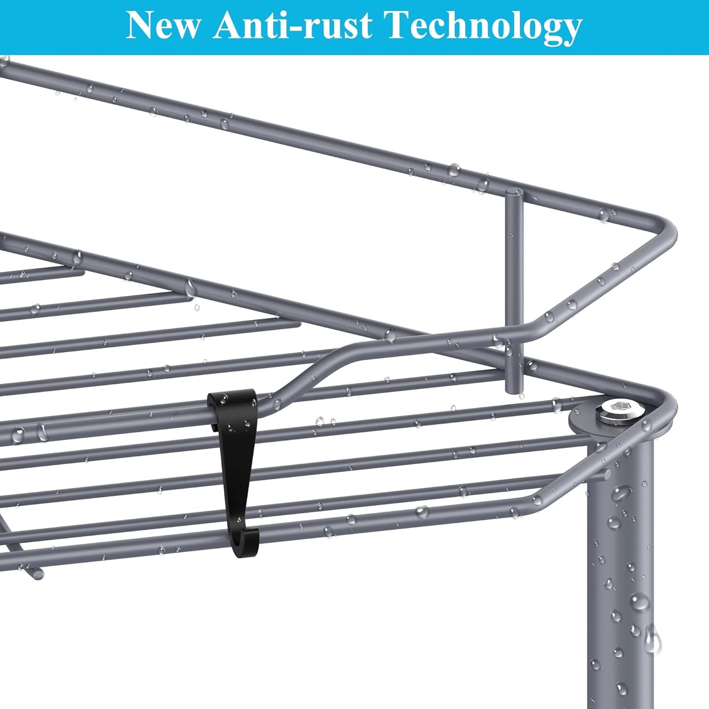 4 Tier Floor Standing Corner Shower Caddy Organizer Shelf with Hooks, Bathroom Shelves Stand Rack, Dark Gray