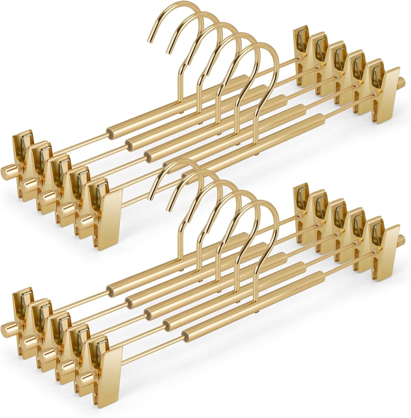 VWV 10-Pack Adjustable Women's Skirt and Pants Hangers, Durable, Space-Saving, Suitable for Jeans, Shorts, Underwear, Sports Bras (Gold)
