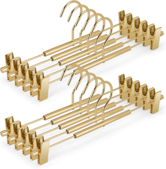 VWV 10-Pack Adjustable Women's Skirt and Pants Hangers, Durable, Space-Saving, Suitable for Jeans, Shorts, Underwear, Sports Bras (Gold)
