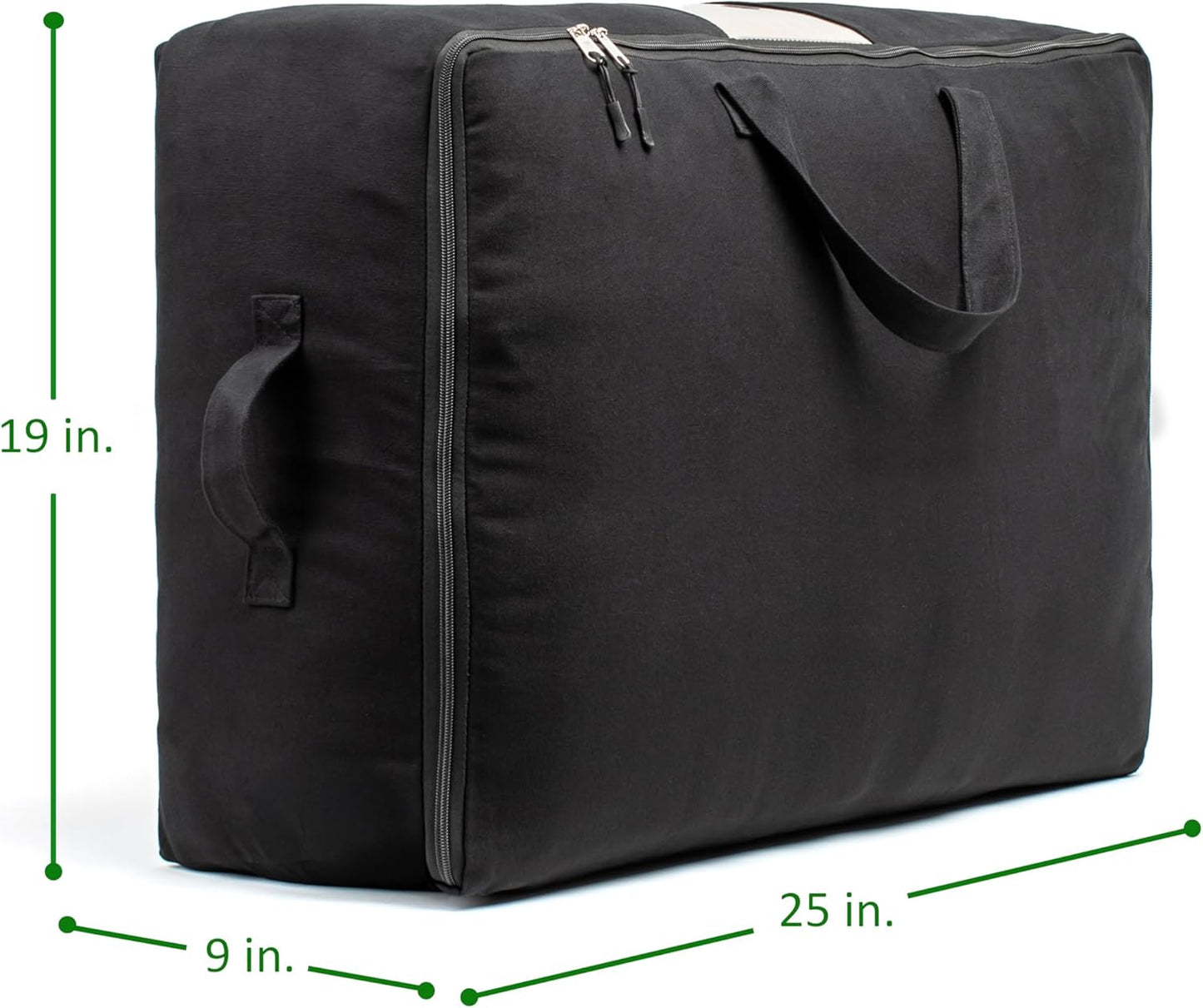 Soft Canvas Storage Bags with Zipper. Thick Breathable, 2pc King/Queen Comforter Organizer. Four Carrying Handles and Window. Large 25x19x9in Bag for Sheets Blankets Bedding Pillows, Clothes (Black)