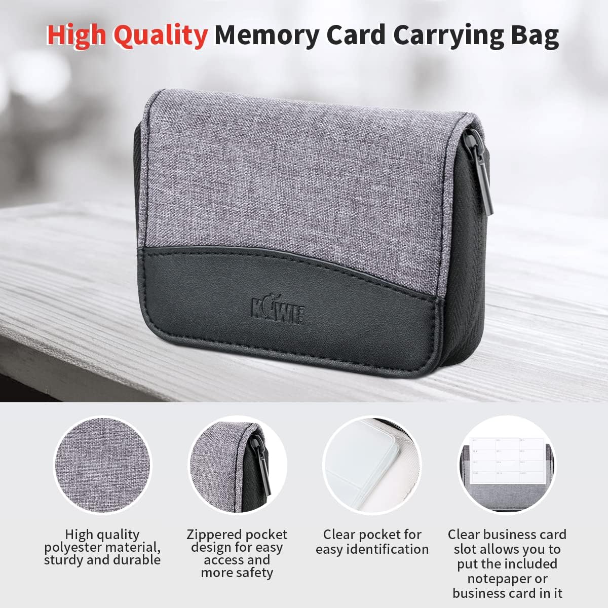 AWS Memory Card Case Holder: 28 Slots for 24 SD SDXC SDHC + 4 CF XQD - Portable Organizer with Labels - Grey