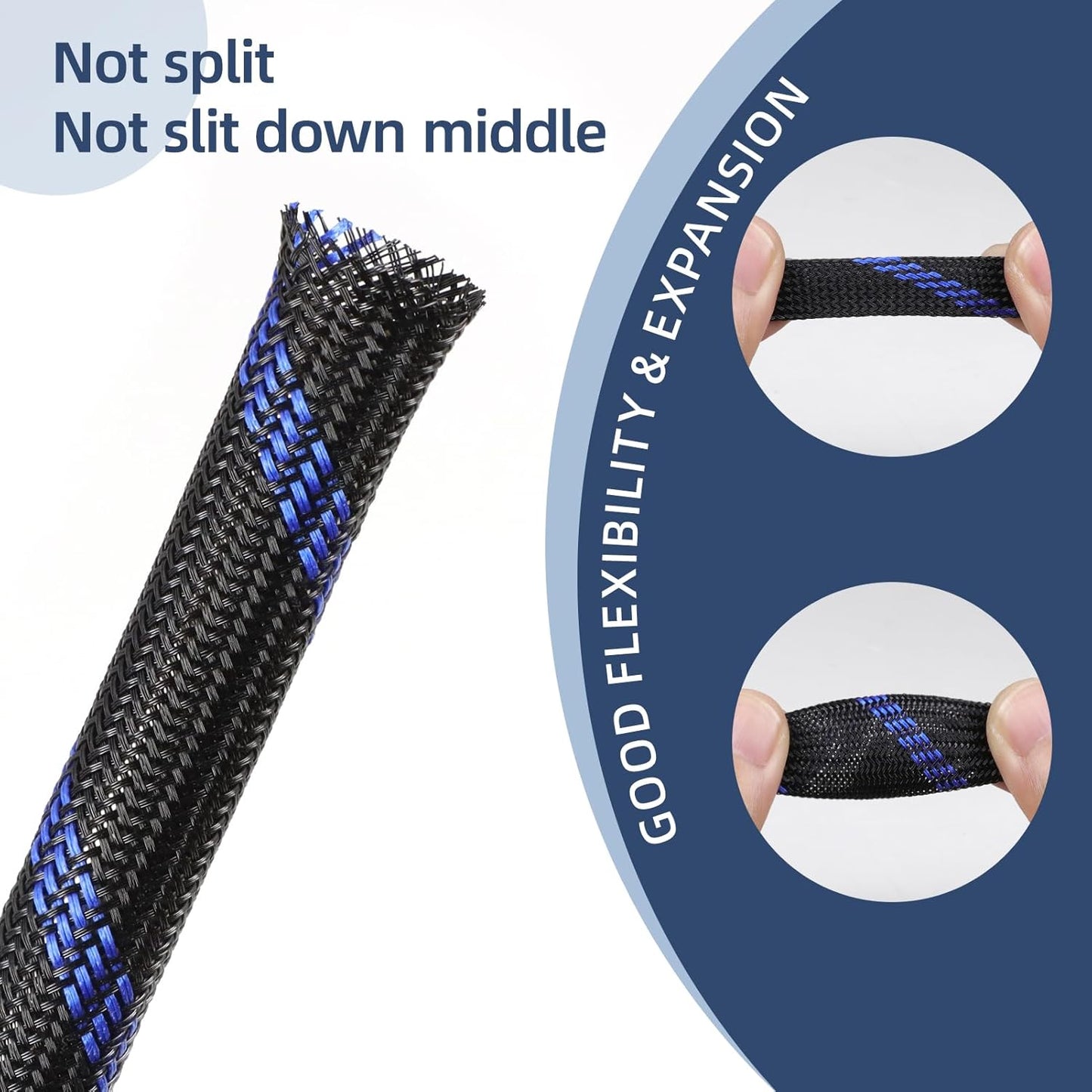 Braided Cable Sleeving, PET Expandable Braided Cable Sleeve, Flexible Mesh Sleeving Cord Management for Audio Video and Other Home Device, Cord Protector from Pets (Blue Red, 13/16" x 25ft)