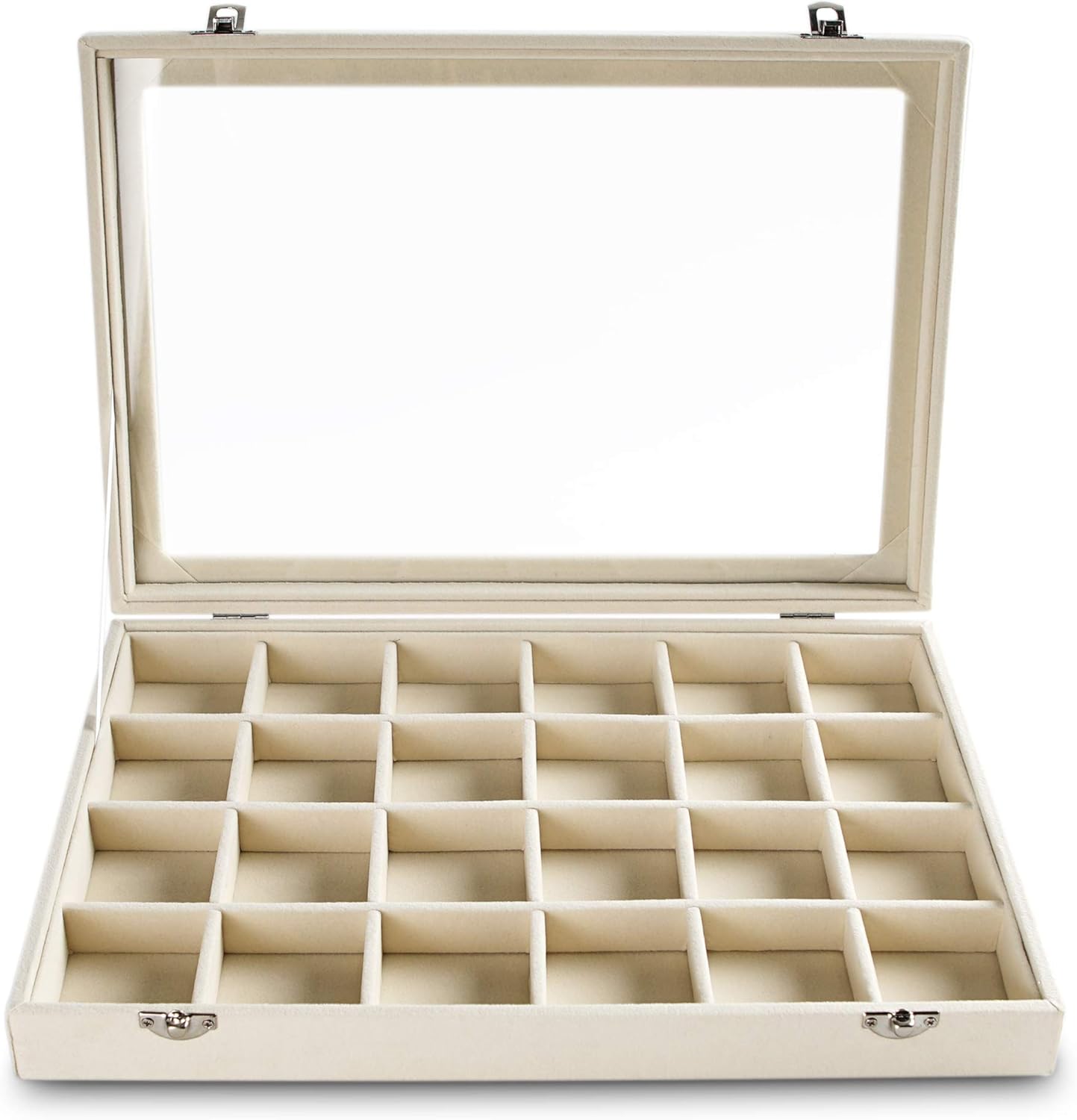 Frebeauty 24 Grid Earring Holder Organizer Tray, Jewelry Organizers and Storage for Drawer,Velvet Jewelry Display Storage for Earrings,Rings,Studs,10.5 x 6.5 x 1.2 Inches Gift for Women (Beige)