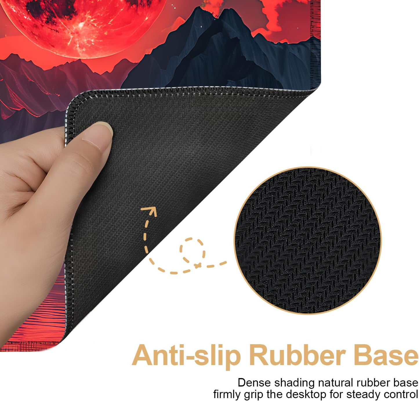 Large Mouse Pad, Red Moon Landscape Desk Mat, Extended Gaming Mouse Pad with Non-Slip Rubber Base, Thick 3mm Smooth Surface Keyboard Mat for Office & Home,35.5 x 15.8 in