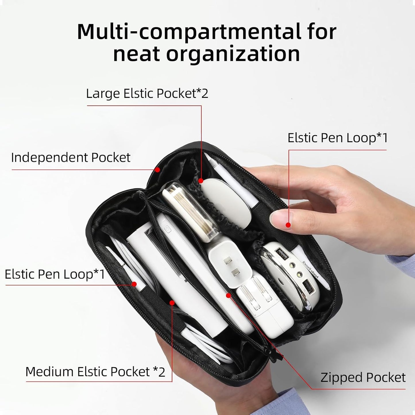 RIGHT AWAY Travel Tech Pouch，Waterproof Cord Case，Electronics Organizer Travel Case，Cable Organizer Storage Bag For Phone, Charger, Accessories（BLACK）