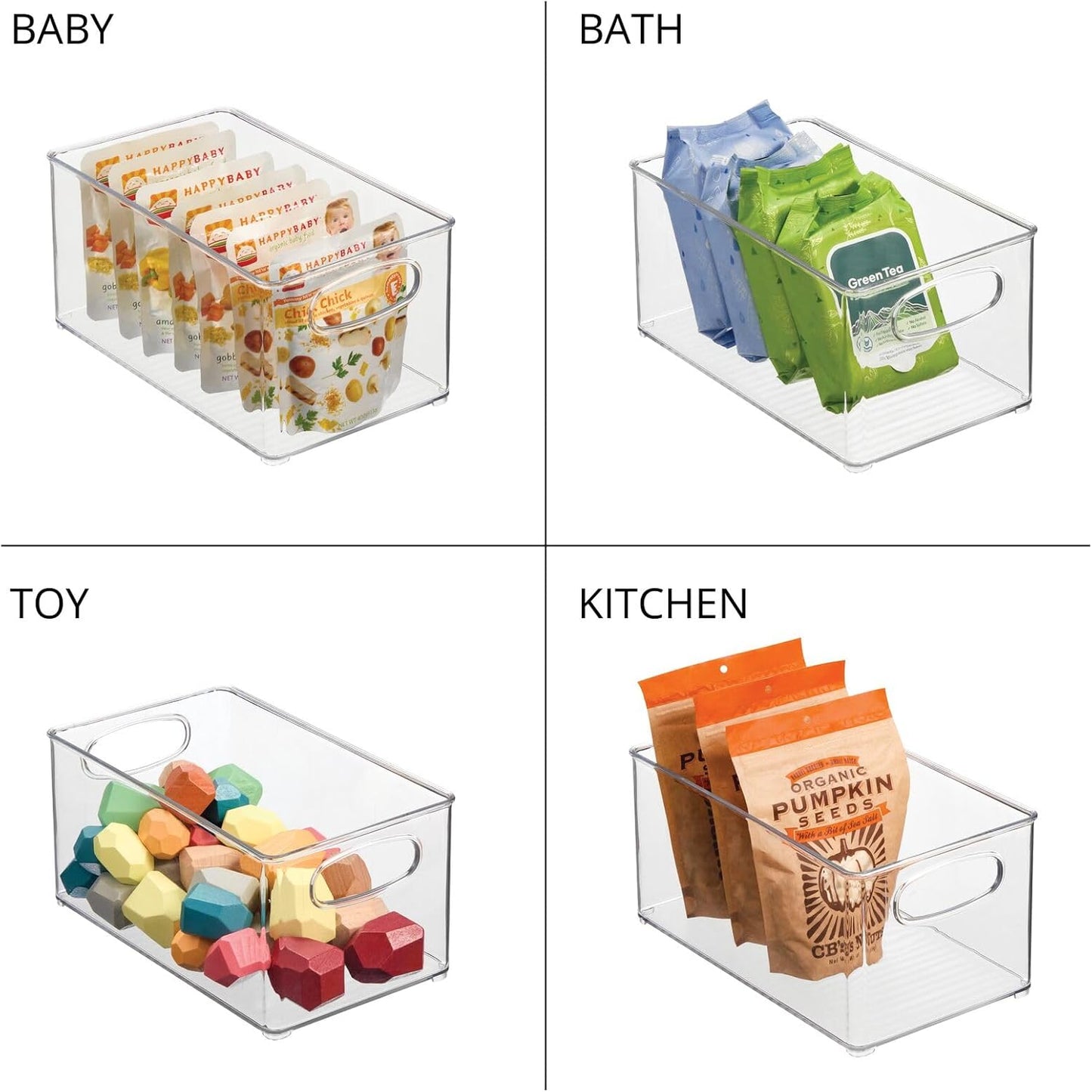 mDesign Plastic Home Closet Organizer - Basket Storage Holder Bin w/ Handles for Bedroom, Bathroom, Cabinet Shelves, Entryway, and Hallway - Holds Sweaters, Purses - Ligne Collection - 8 Pack - Clear