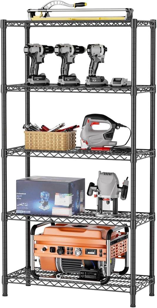 SINGAYE 5 Shelf Adjustable Heavy Duty Storage Shelving Unit 350 lbs per Shelf Steel Organizer Wire Rack Storage for Garage Office Pantry Ktichen Black 14" Dx36 Wx72 H