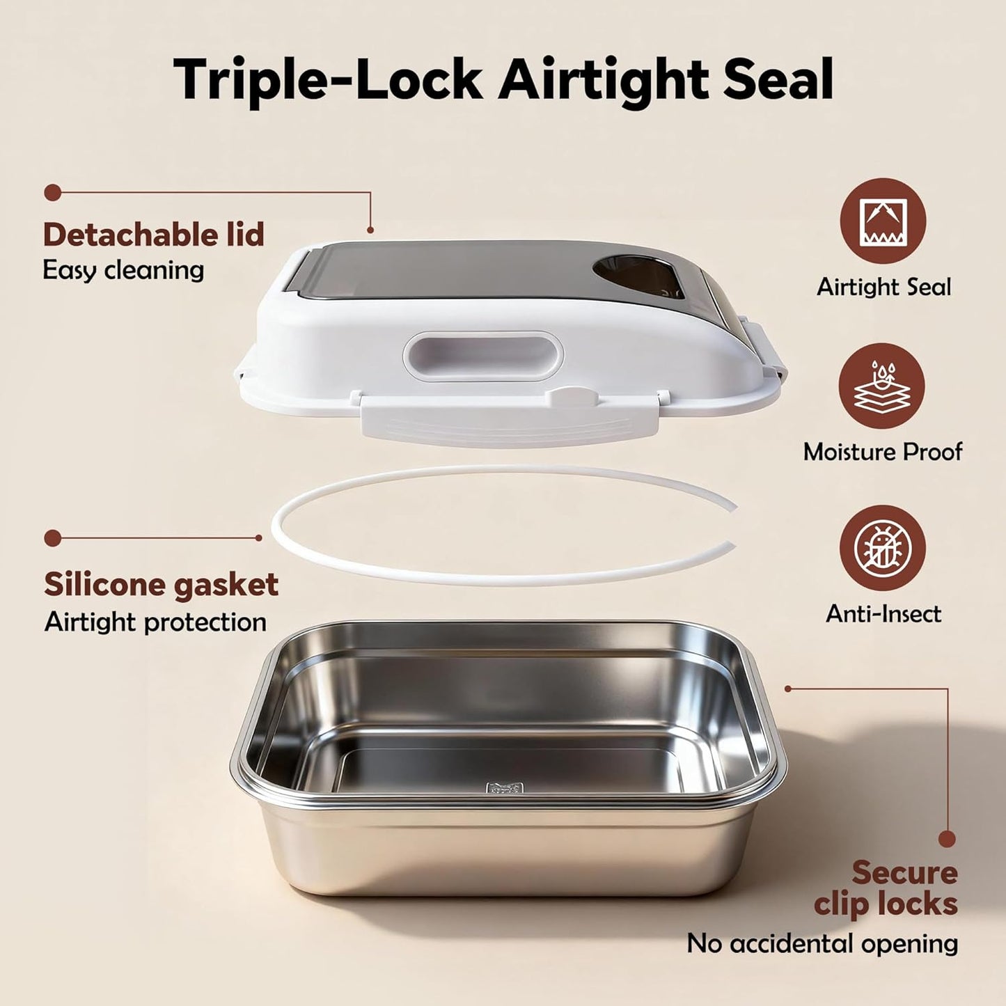 304 Stainless Steel Dog Food Storage Container with Lid for Cat Bird Pet Dry Food Treats, Airtight Mouse Proof Storage Bin Fits Up To 7 Lbs, Coming With Scoop