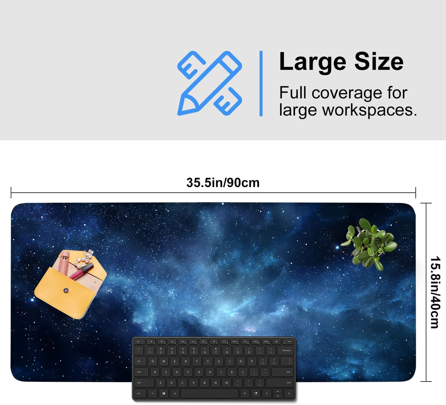 Galaxy Mouse Pad – Large Extended Desk Mat 35.43 x 15.75 in – Deep Space Nebula Starry Sky Design, Non-Slip Base, Waterproof Surface, Oversized Keyboard & Mouse Pad for Gaming or Office