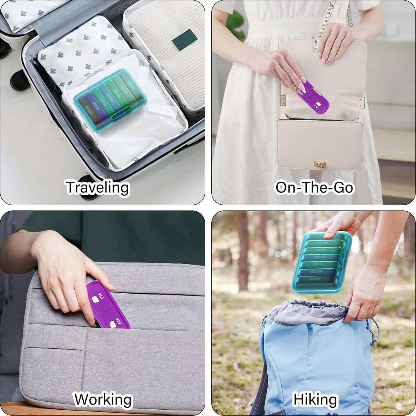 Weekly Pill Organizer 2 Times a Day, 7 Day Pill Box 2 Times, Portable for Travel Pill Case for Pills/Vitamin/Fish Oil/Medication/Supplements (2x7 Blue+Rainbow)