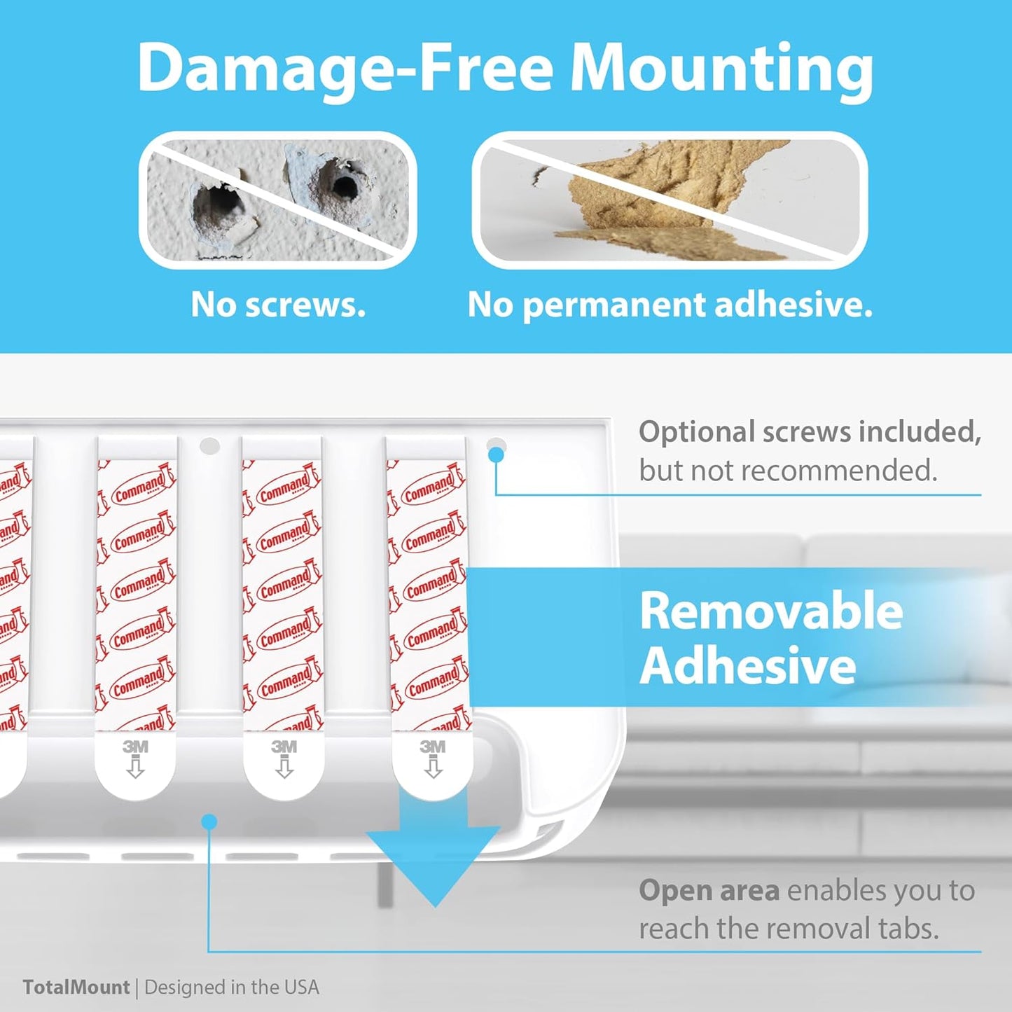 TotalMount Hole-Free Remote Holder – Eliminates Need to Drill Holes in Your Wall (Premium White Holder for 3 or 4 Remotes)