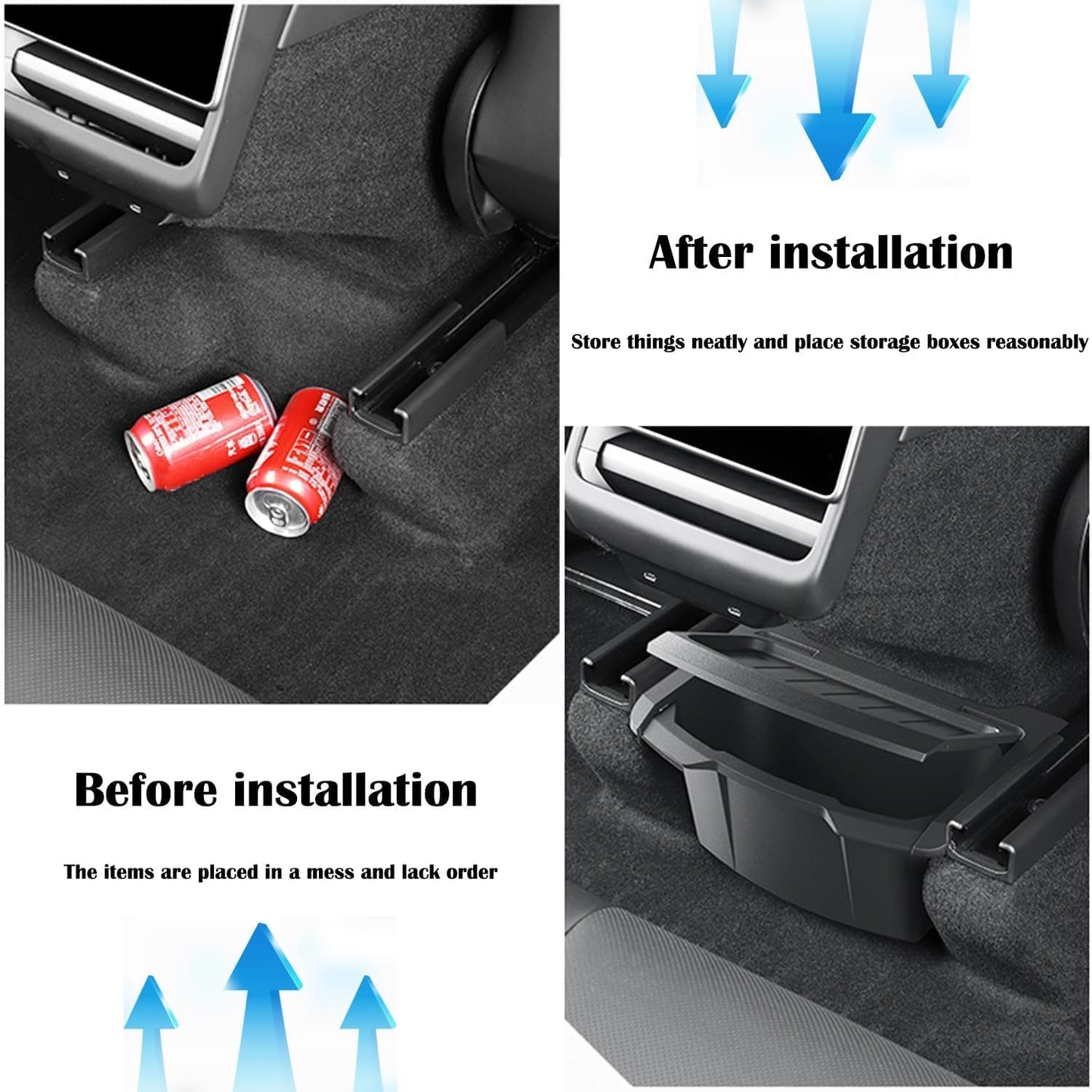Rear Center Console Floor Storage Box for Tesla Model Y Juniper 2025 2026 Rear Center Console Organizer - 2nd Row Seat Organizer Bin for Model Y Juniper Accessories TPE Black