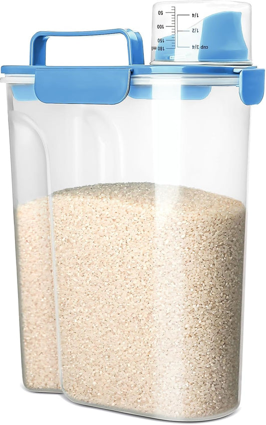 Rice Storage Container, 5 to 10lb Dry Food Airtight Dispenser, Pet Dog Cat Food Canister, BPA Free Clear Plastic Kitchen and Pantry Organization Bin for Oatmeal, Grain, Cereal, Pasta, Flour