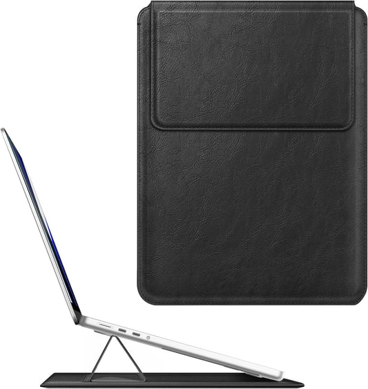 Fintie Sleeve Case for MacBook Air 13.6 A3240 A3113 A2681, Pro 14 A3434 A3401 A3185 A3112 A2992 A2918 A2779 A2442, MacBook Pro/Air 13 - PU Leather Slim Bag Cover with Stand Feature, Black