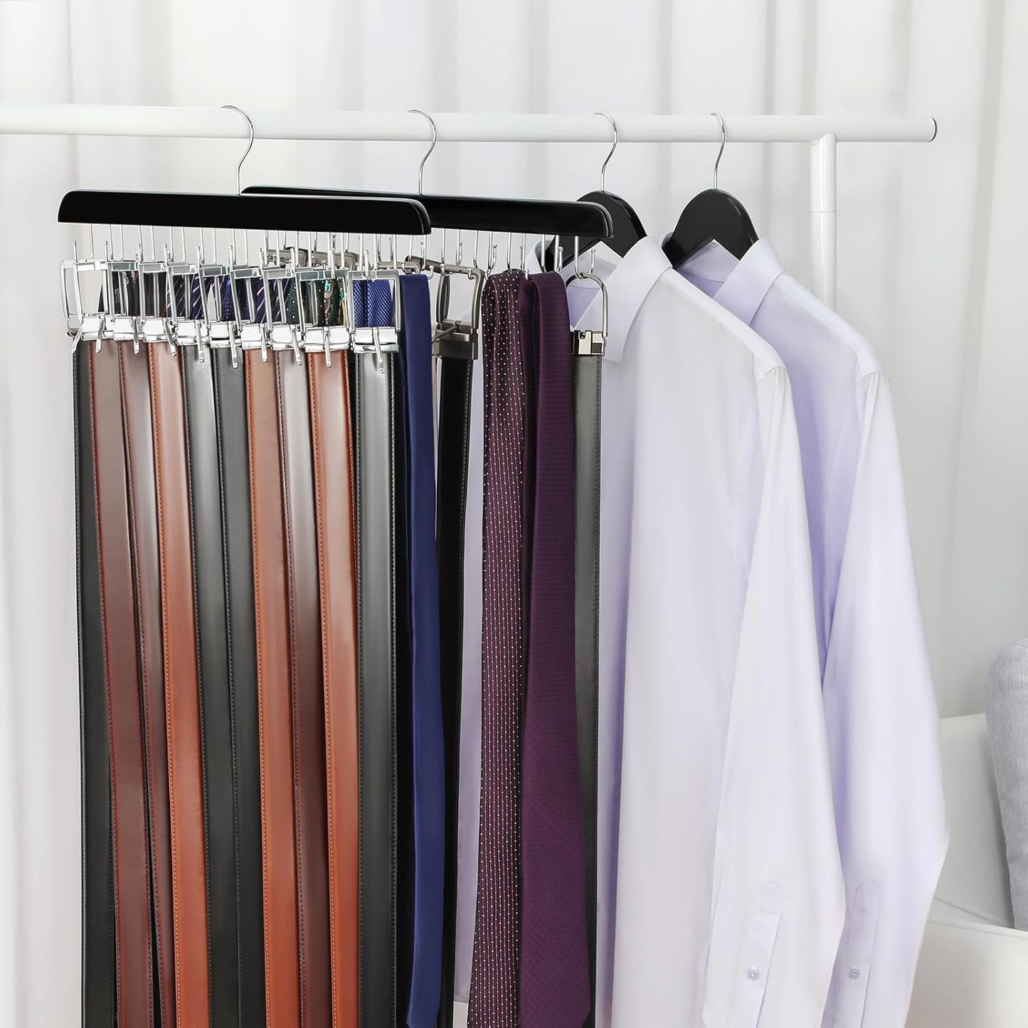 TOPIA HANGER 20 Hooks Belt Tie Hanger Space Saving for Closet, 2 IN 1 Belt Ties Racks Max 30 Belts with 30 Ties Capacity, Curved with Flat Hooks for Belts,Ties,Bras,Closet Organizers and Storage CT69B