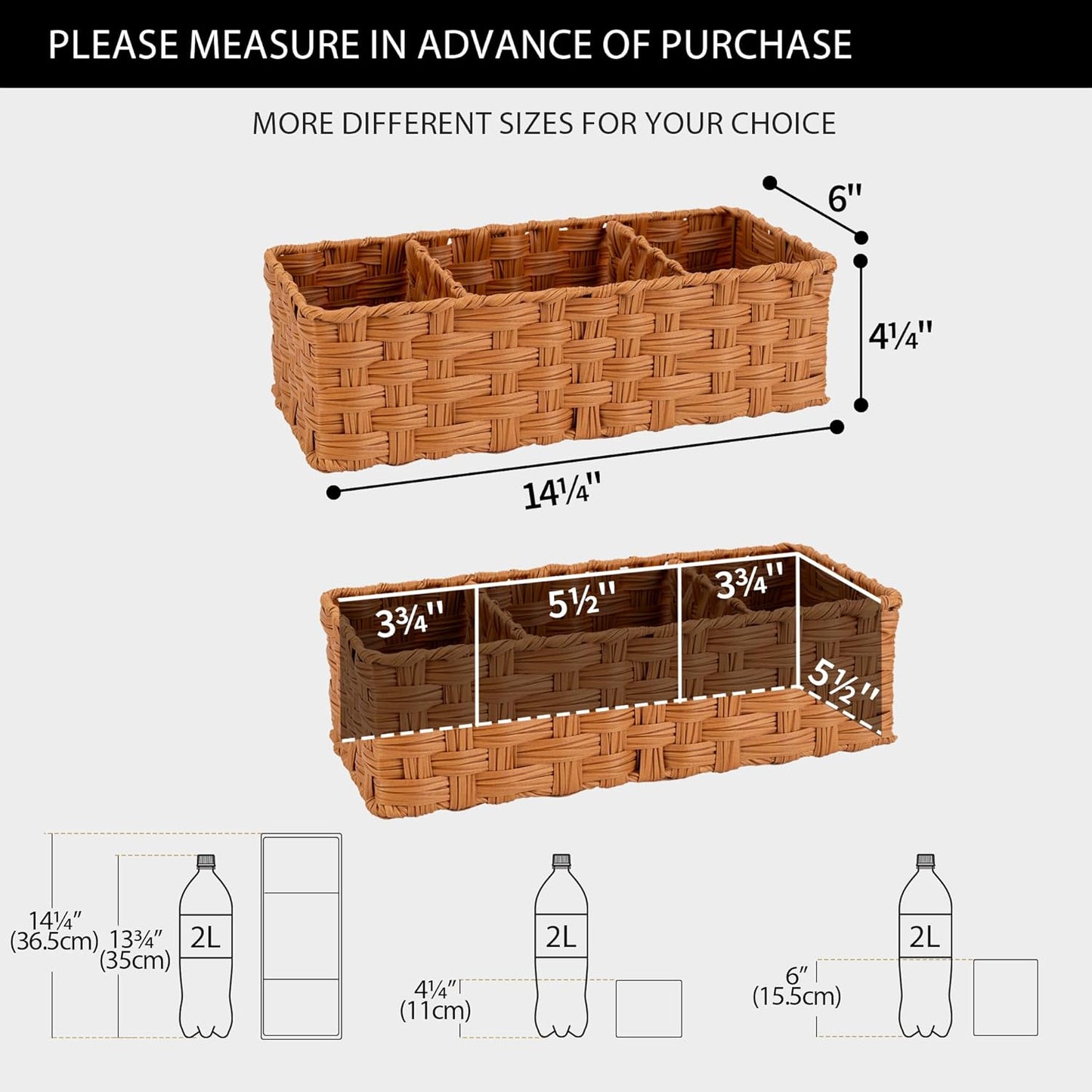 GRANNY SAYS Bathroom Toilet Organizer, Back of Toilet Storage Basket, Waterproof Storage for Shelves, 3 Section Wicker Baskets, Caramel Orange, 2-Pack