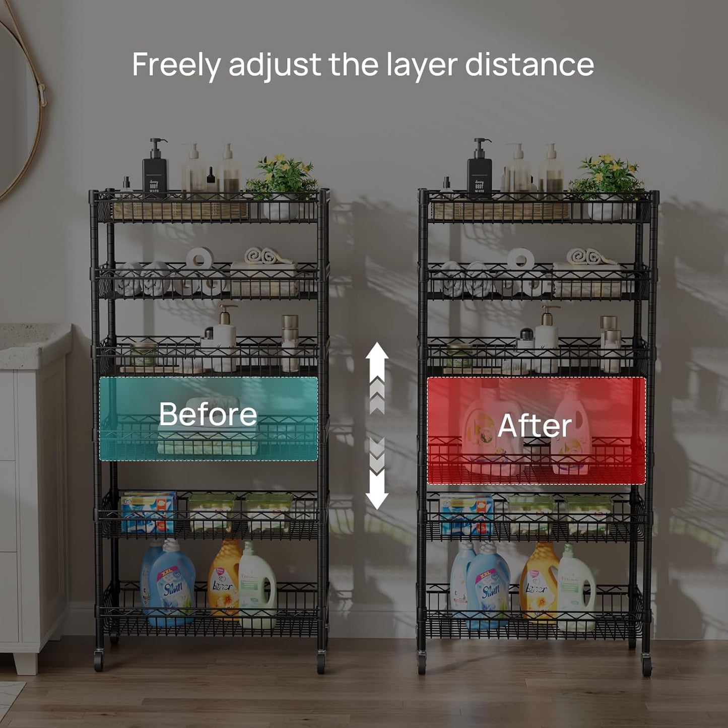 SINGAYE Shelf Closet Wire Shelving：Adjustable Metal Unit for Laundry Room Organization Bathroom Kitchen Home Storage with Wheels Pantry Rack Shelves