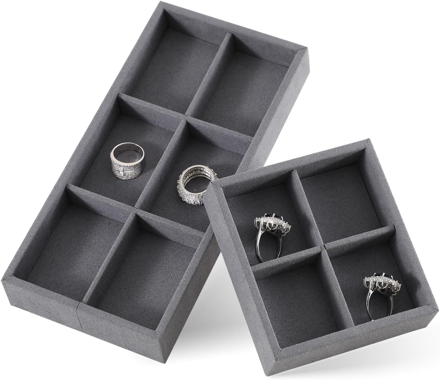 Dark Blue Jewelry Display Tray Ring Necklace Earring Bangle Organizer Multifunctional Storage Case for Jewelry Showcase (Small 4 Grids Tray)
