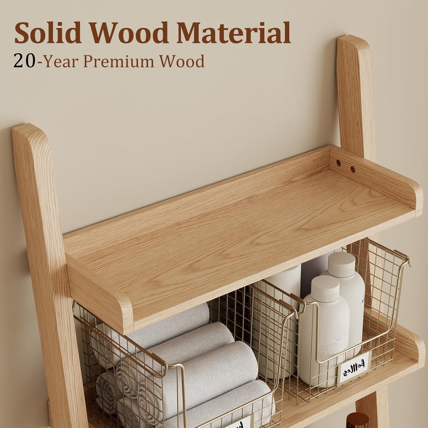 Over The Toilet Storage Shelf Wood, 3-Tier Above Toilet Organizer Rack, Freestanding Above Toilet Shelf for Bathroom, Laundry, Space Saver, Natural Color.