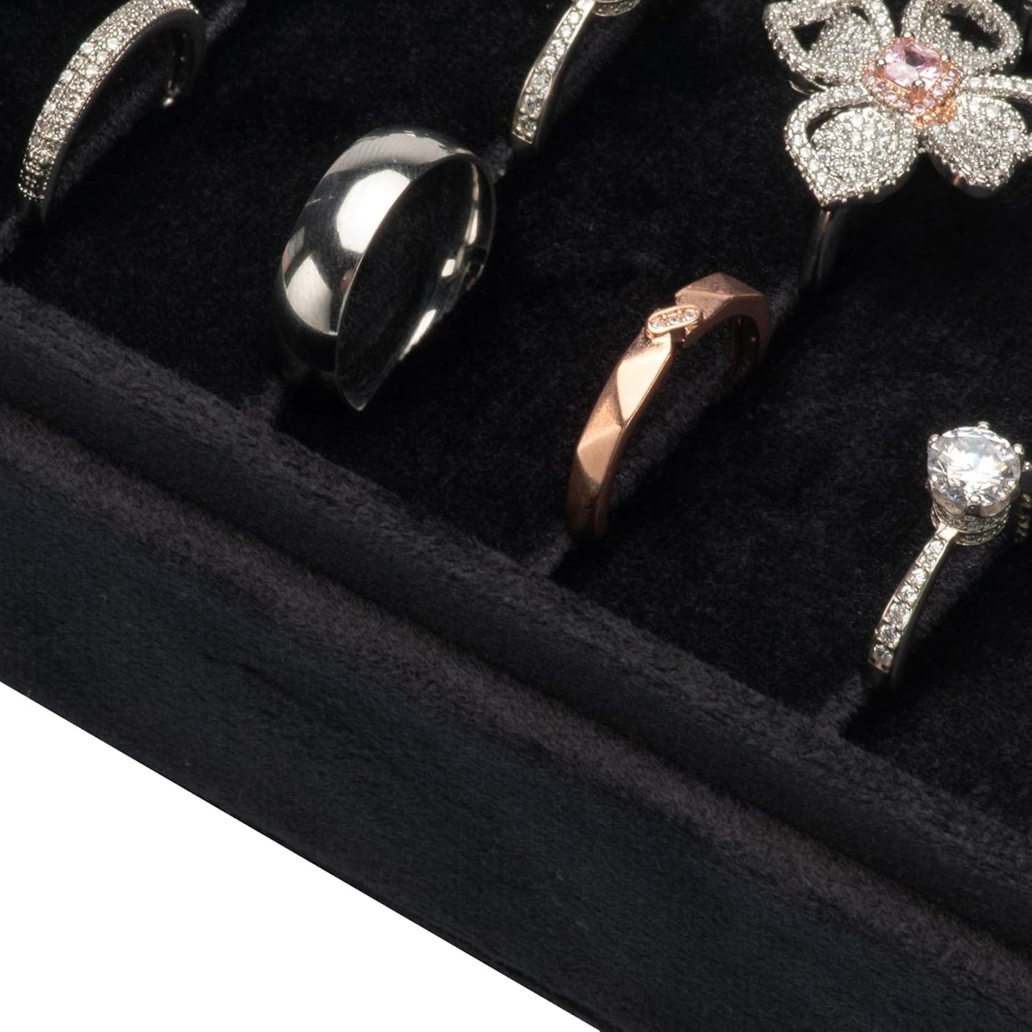 Velvet Ring Organizer Display Tray Jewelry Box Earring Holder Case for Wedding Birthday Christmas Day (Black)