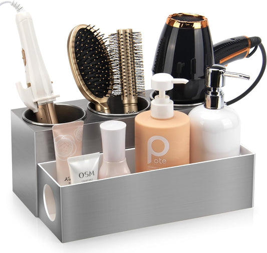 Hair Tool Organizer - Bathroom Vanity Organizers and Storage, Hair Styling Accessories Hot Tools Organizer Hair Dryer, Blow Dryer, Curling Iron, Flat Iron, Hair Straightener, Silver