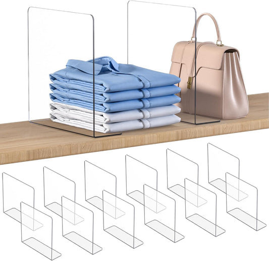 OKPOW Shelf Dividers Closet Organizer - 12" Tall X 11.8" Deep Acrylic Clear Sturdy Separate for Clothes Purse - Adjustable Space Saver Easy Install for Home Organization Enthusiasts 12 Pack