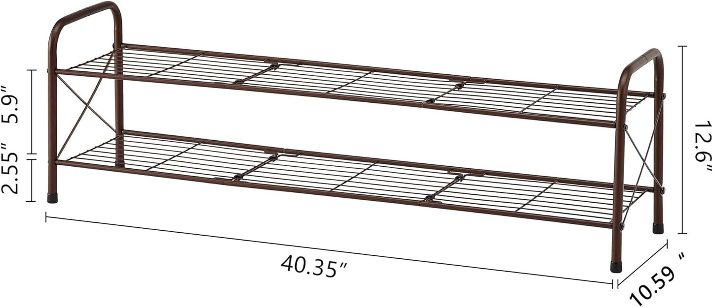 Hoctieon 2 Tier Shoe Rack for Closet, Shoe Rack FreeStanding, Entryway Shoe Shelf, Shoe Storage Organizer, Durable Mesh Style Shoe Rack, Space Save For Garage, Bedroom, Living Room, Wardrobe, Brown