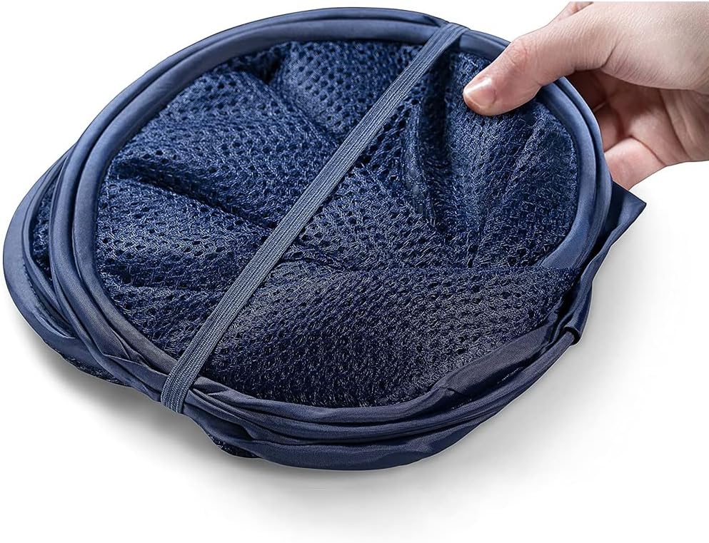 BATTOO Deluxe Strong Mesh Pop up Laundry Hamper Basket with Side Pocket for Laundry Room, Bathroom, Kids Room, College Dorm or Travel Navy Blue