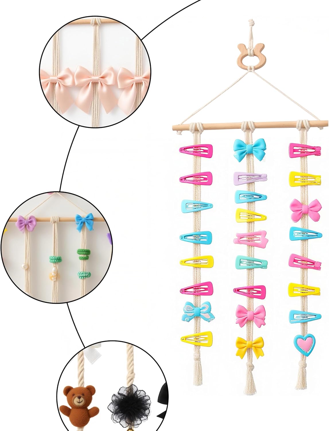 Macrame Hair Clips Organizer, Wall Hanging Hair Accessories Holder and Storage for Women and Girls, Claw Clip Hanger Home Decor