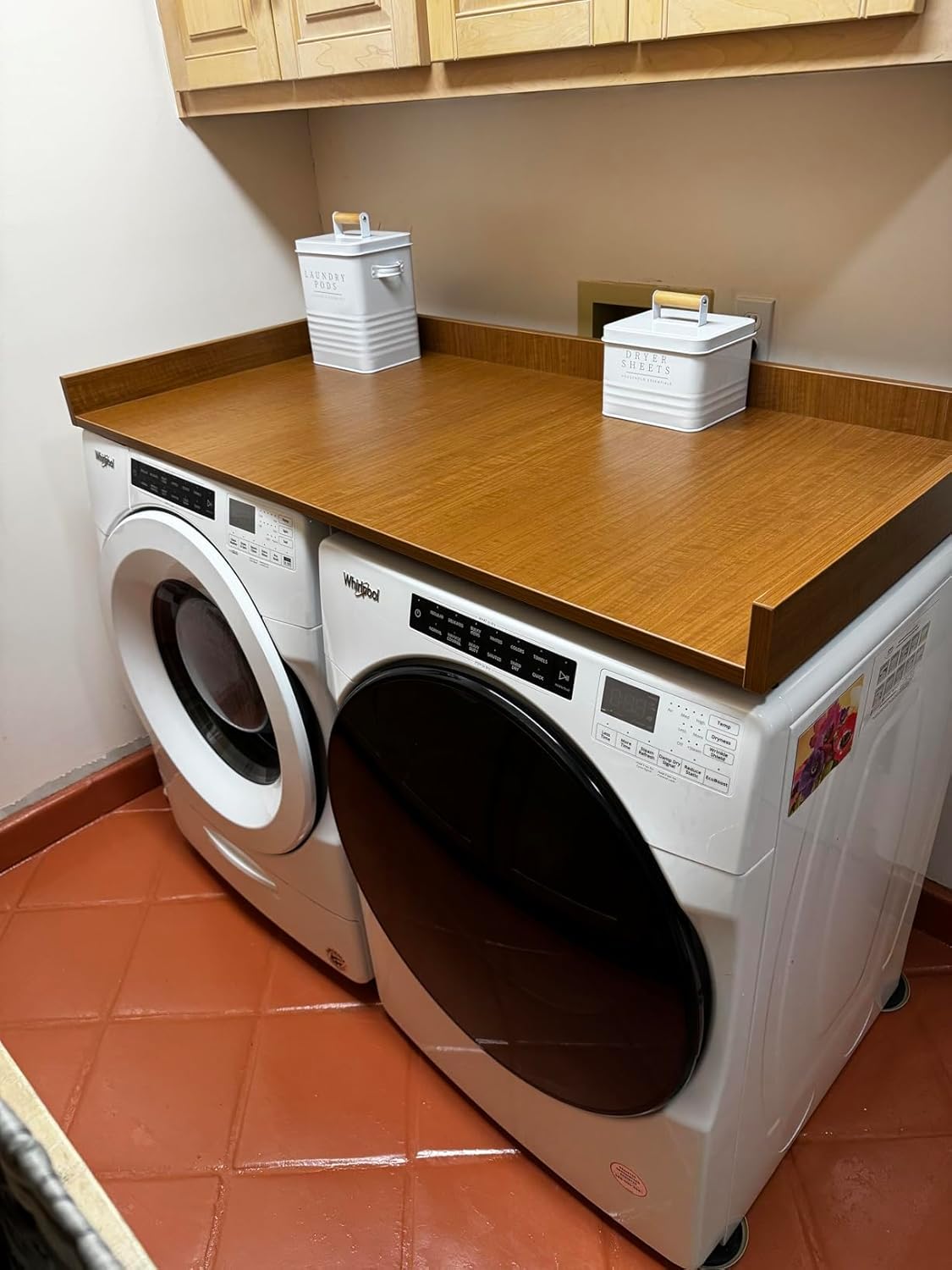 OfficeSimpli Washer Dryer Countertop, Made in USA, Non-Slip Pads, Easy Clean, Laundry Room Essentials and Decor, Washer Dryer Wood Top for Organization (Cafe Latte, Standard (27.5" x 54"))