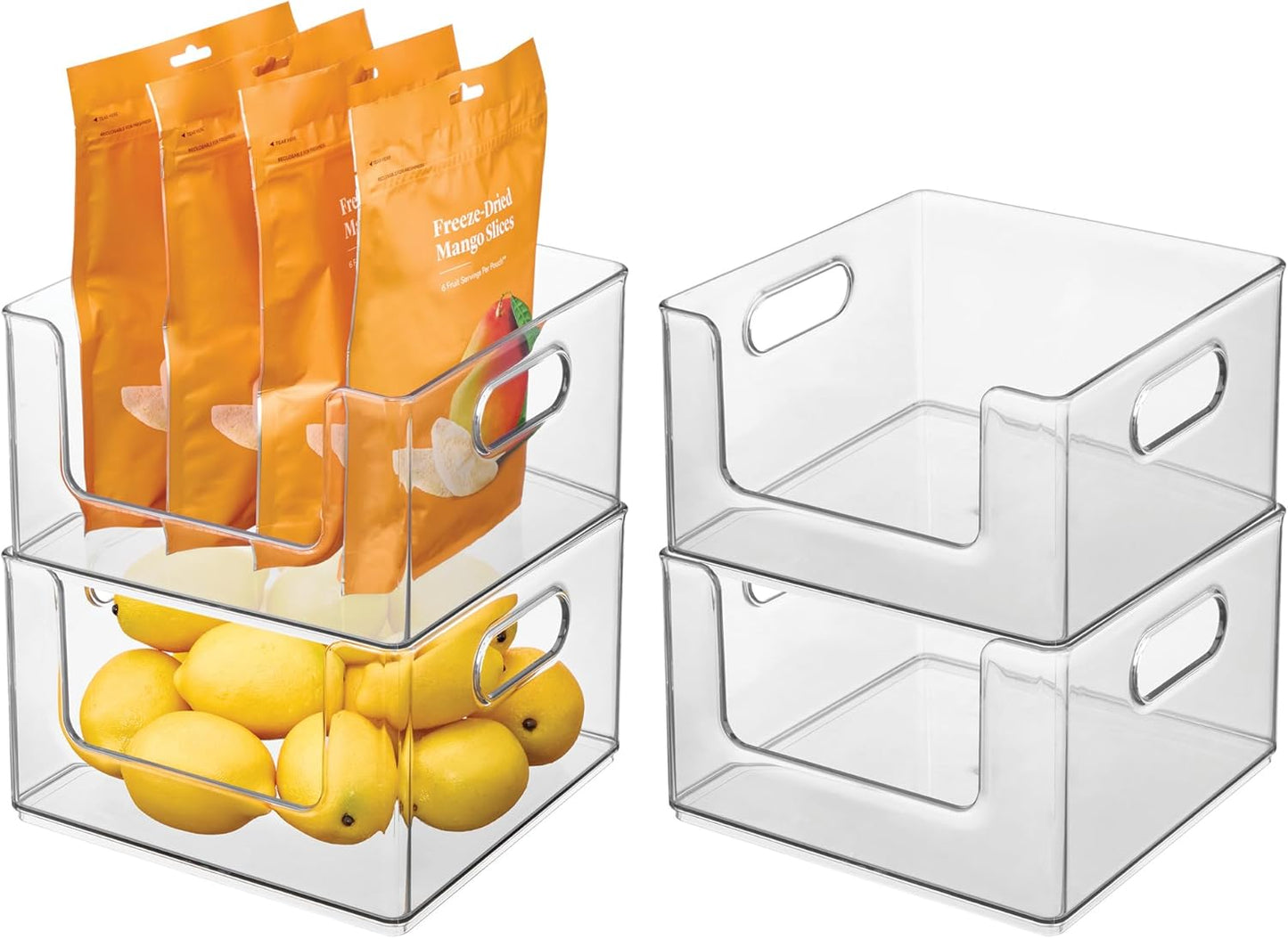 iDesign Stackable Clear Open Front Storage Bin, Easy Access Organizer for Pantry or Cabinet, 4-Pack