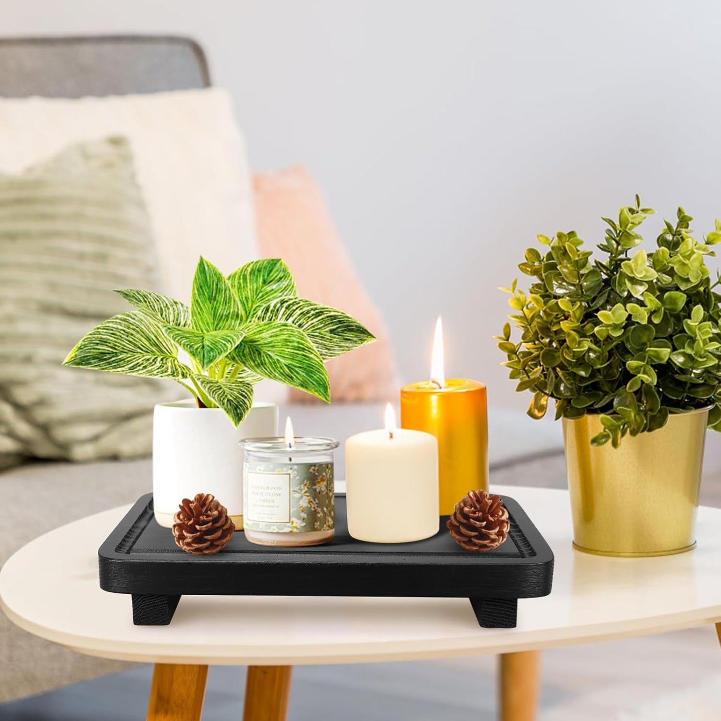 Black Bathroom Counter Organizer Wood Risers Display Pedestal Stand Kitchen Countertop Trays Farmhouse Wooden Dish Soap Dispenser Holder for Bathroom Decor Kitchen Sink Accessories Vanity Tray