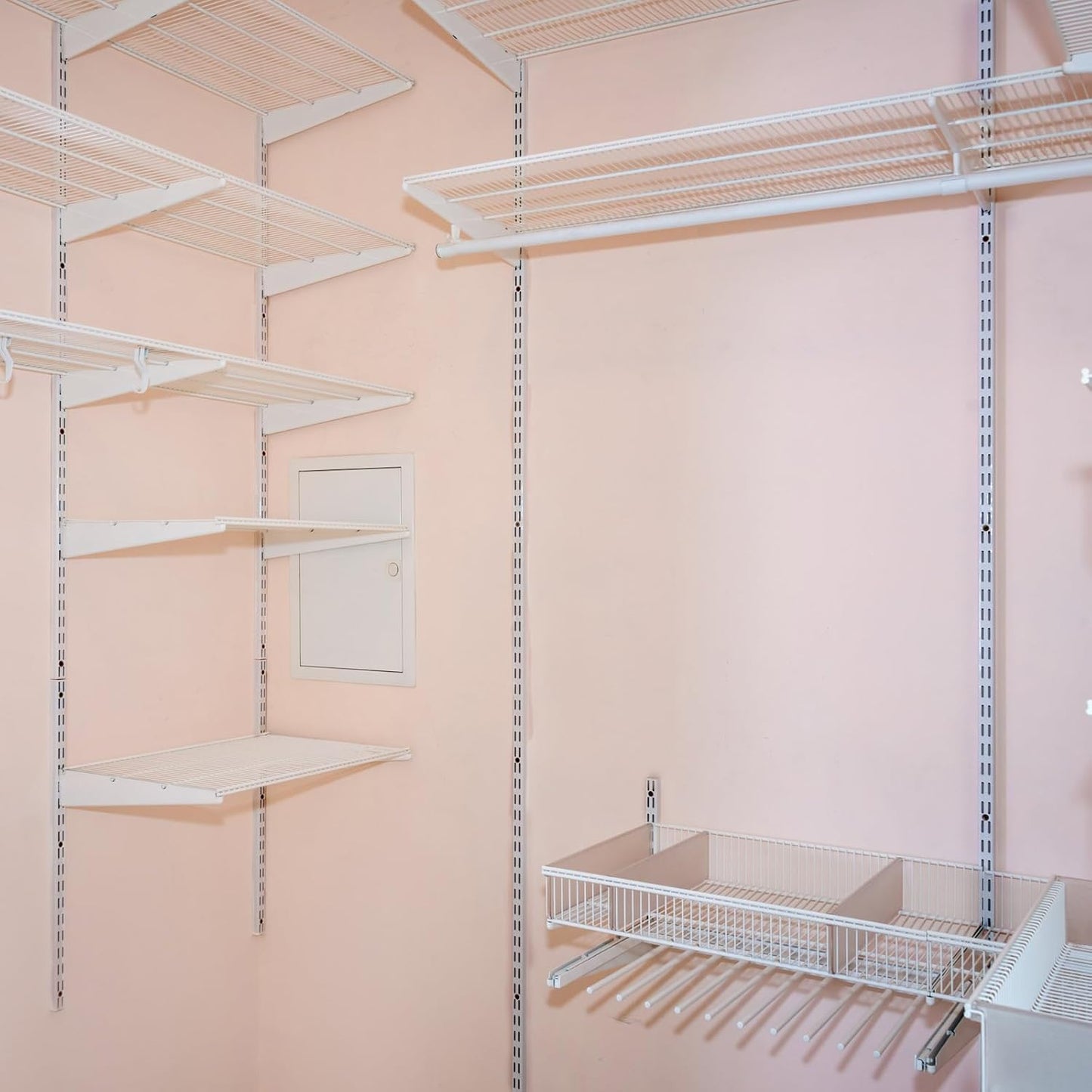 12 Pack 47 Inch Dual Track Upright Wall Shelving System Shelf Bracket Twin Slot Shelf Rail Twin Track Upright Heavy Duty Support System for Pantries, Linen Closets, Laundry Rooms (Silver)