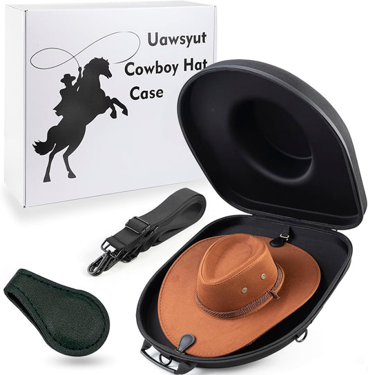 Cowboy Hat Case for Travel, Crushproof Box for Panama & Tweed, Hat Carrier with Adjustable Strap, Fedora Hat Storage For Travel Outdoors and Home(Upgrade Large) (Black)