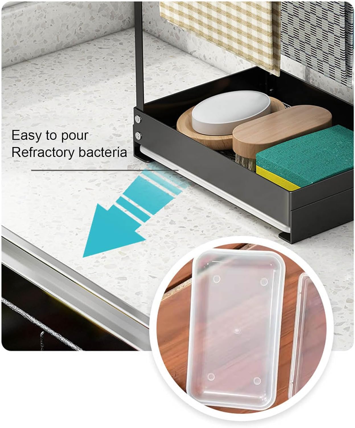 Collapsible Sink Holder Kitchen Tool Organizer Drain Tray with Cleaning Supplies Holder Storage Rack for Brushes and Detergent